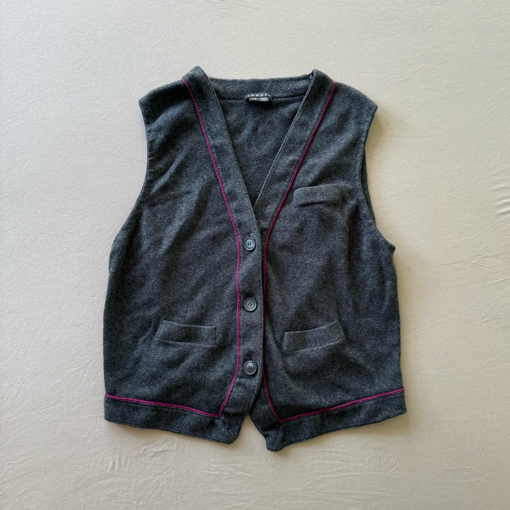 Theory Charcoal Gray Sweater Vest with Pink Trim